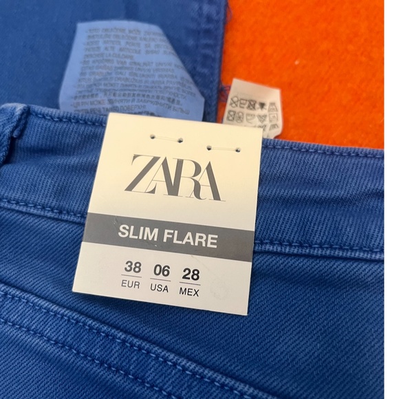 Zara cobalt blue Z1975 high rise slim flare jeans NWT - Picture 12 of 14